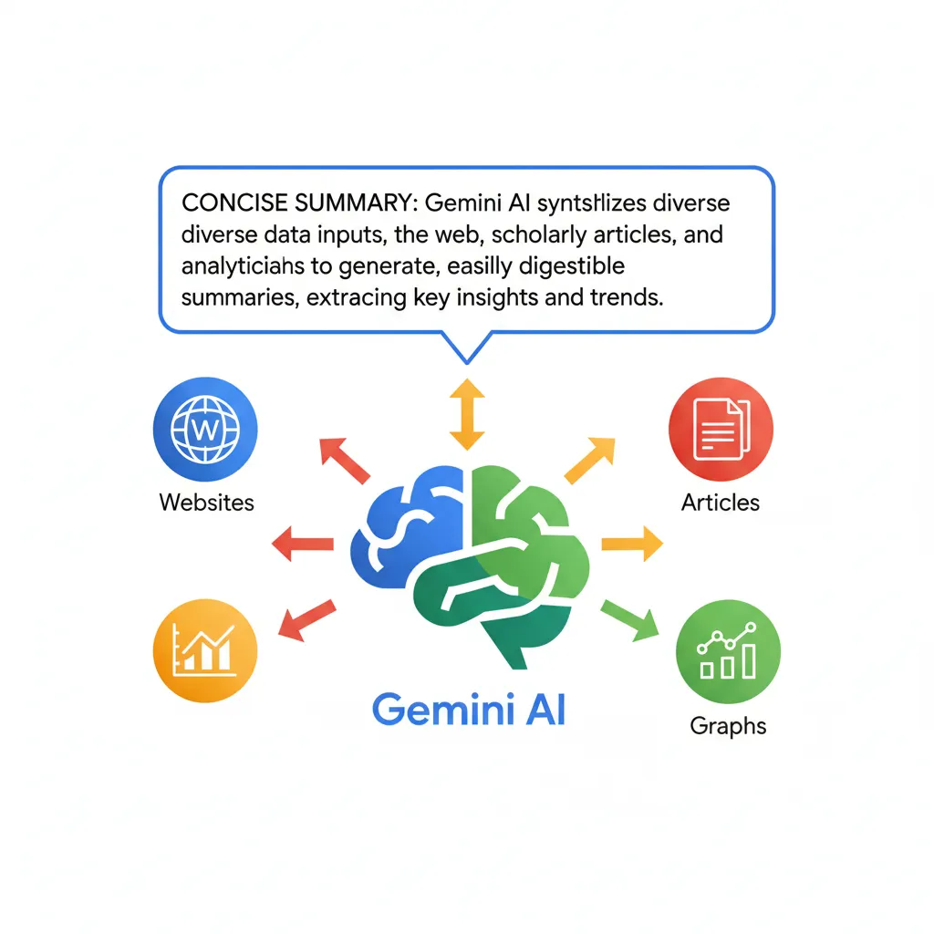 Infographic explaining the process of how Google's AI Overviews synthesize information from multiple web sources.
