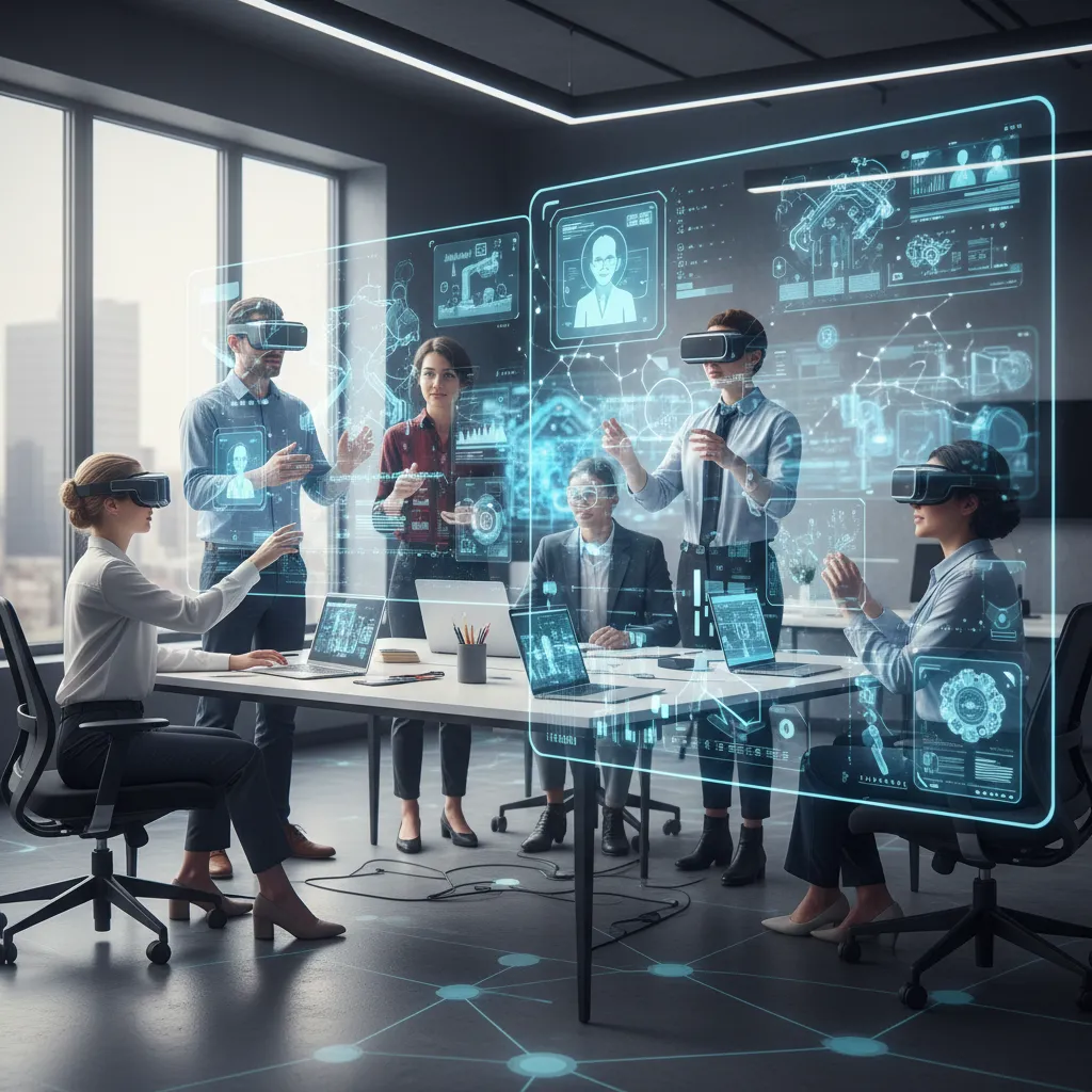 Professionals in VR headsets for AI reskilling