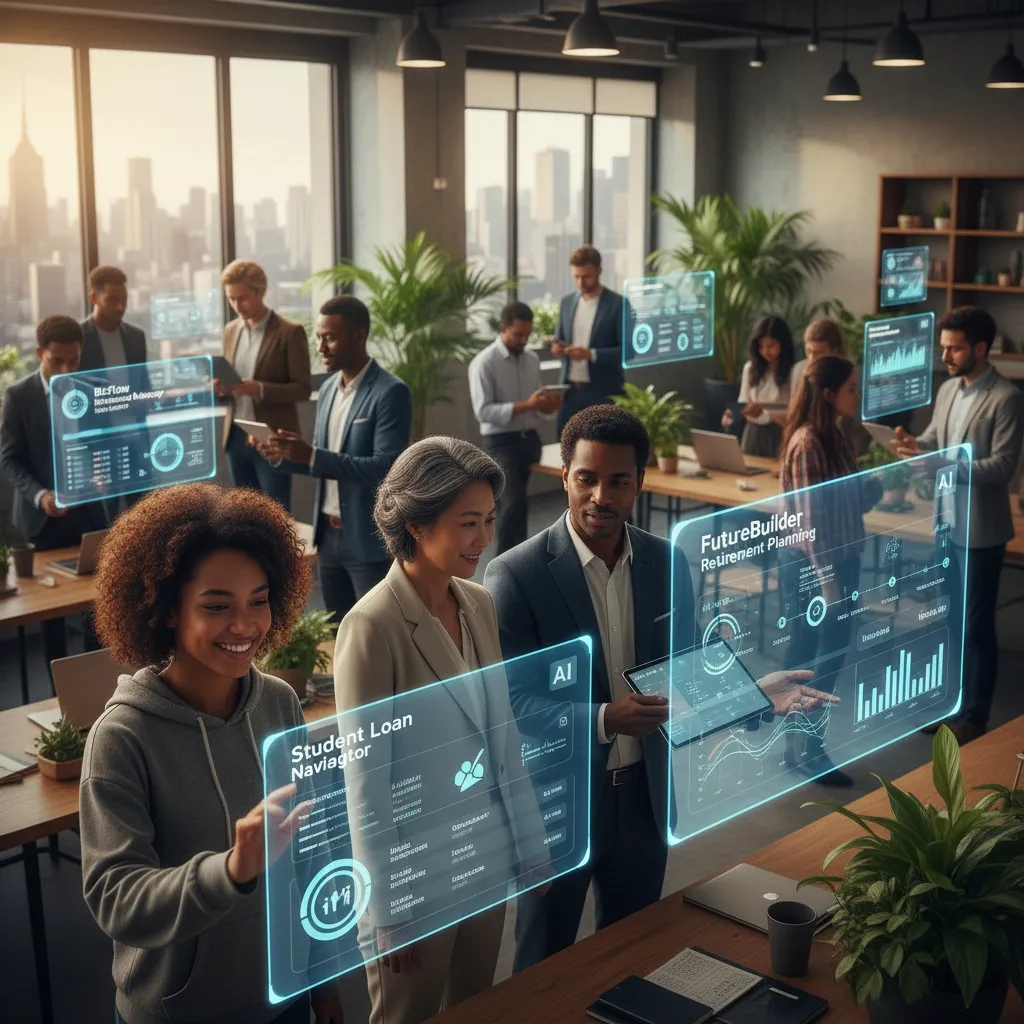 Diverse people benefiting from AI financial tools