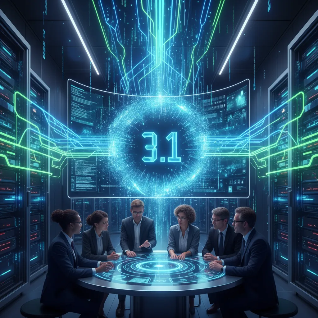 A vivid, cinematic hero image representing the power of Meta Llama 3.1 for enterprise AI.