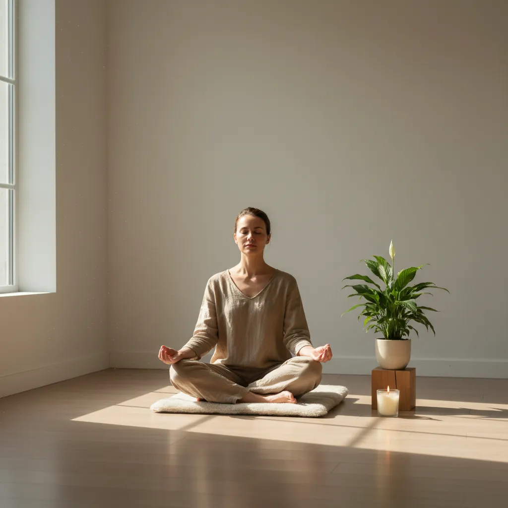 Person meditating in a serene room