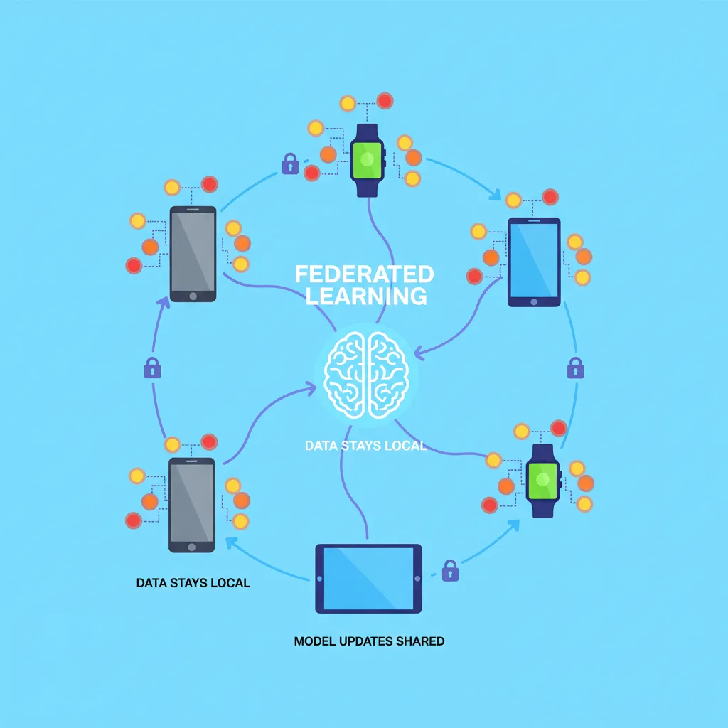 Infographic showing mobile devices training an AI model privately