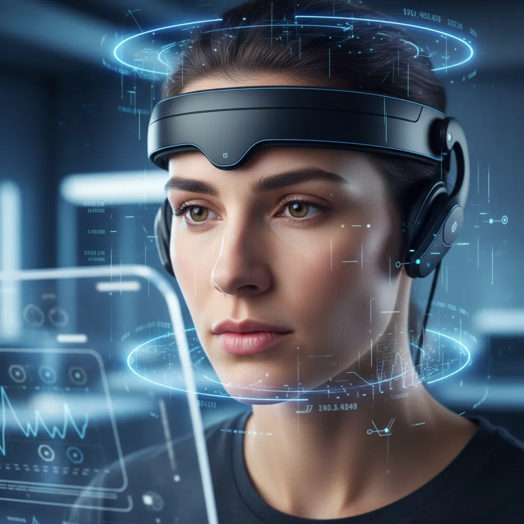 Person wearing BCI headband, focused on screen