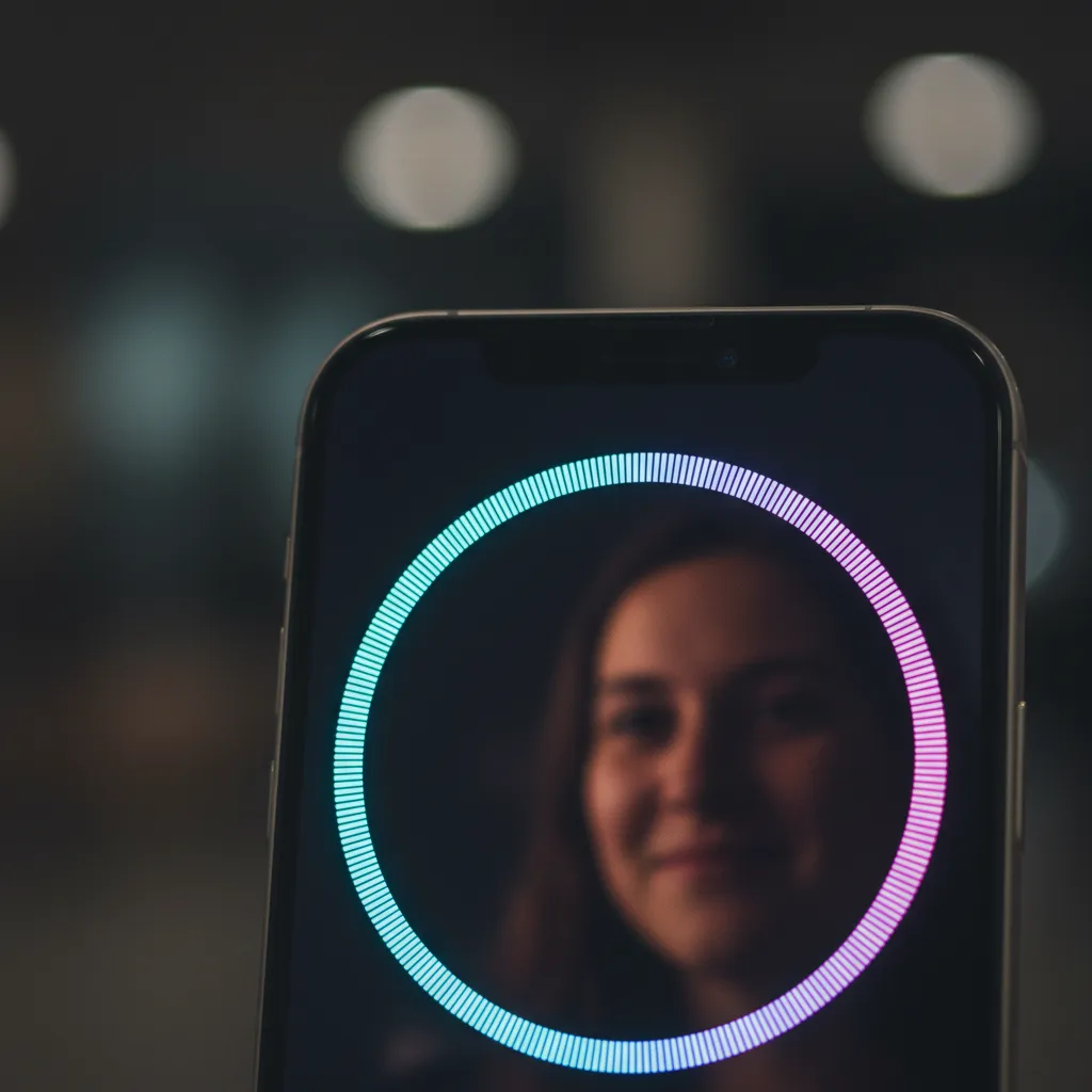 A person speaking to their iPhone with the new Siri glowing ring animation active.