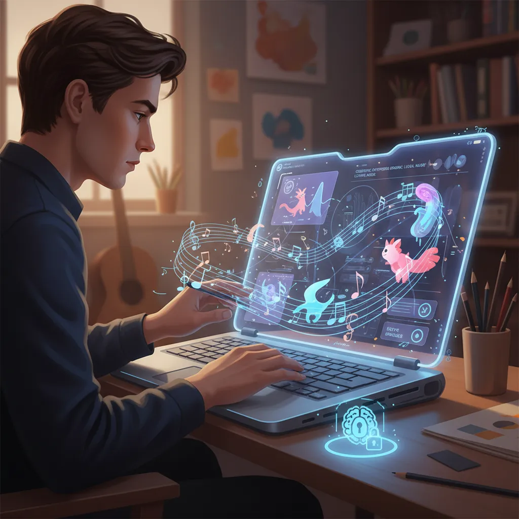 User interacting with a creative AI application on their laptop