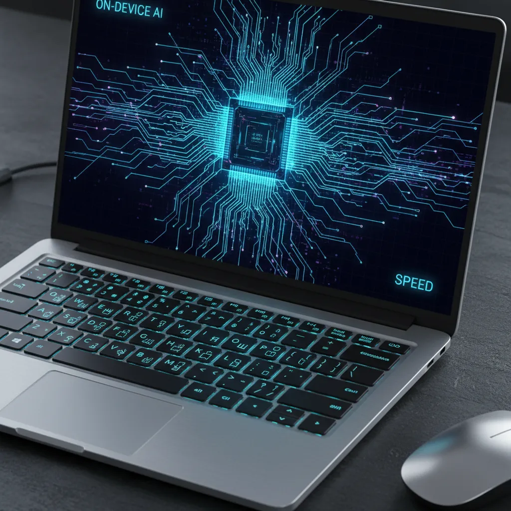 Close-up of a laptop showing on-device AI processing