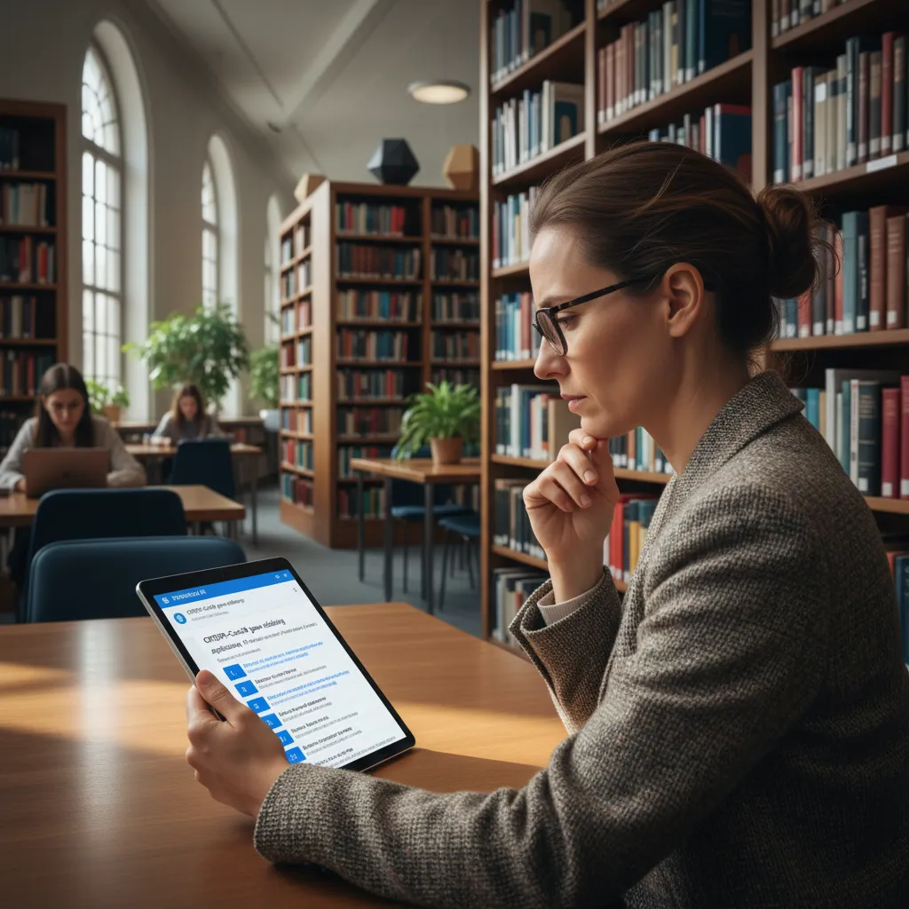 An academic researcher using Perplexity AI on a tablet for a research paper, with citations clearly visible.
