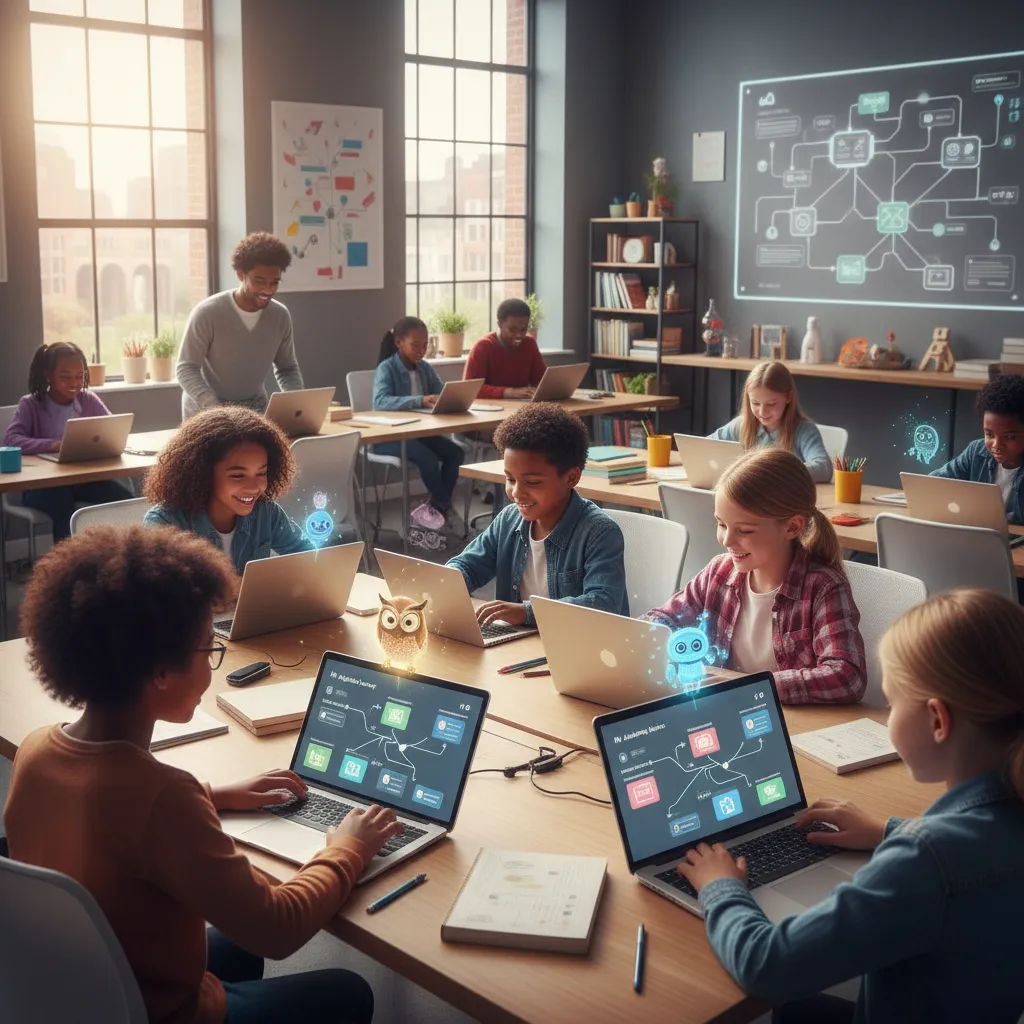 Students using AI tutors for personalized learning.