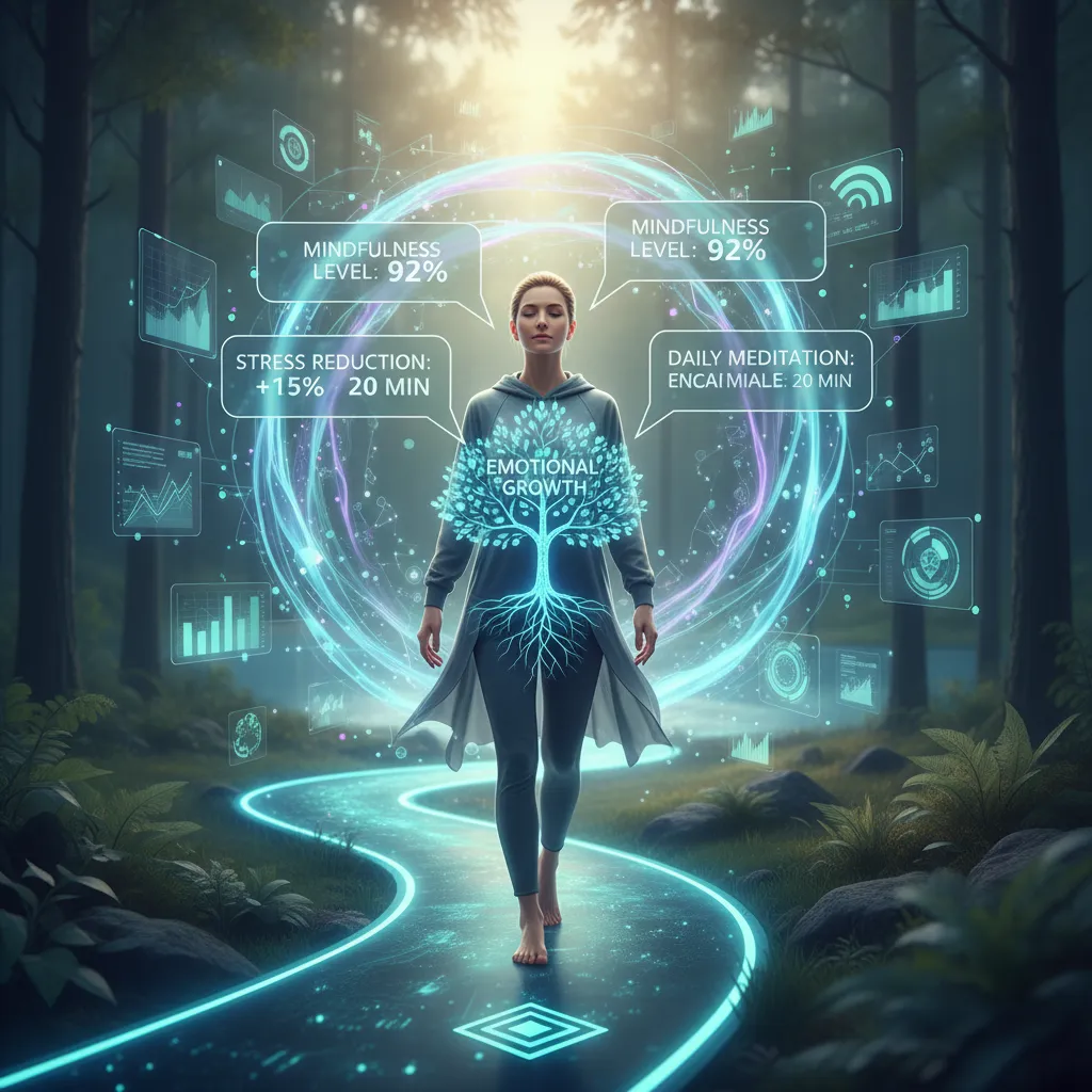 Holographic data points guiding an individual on a personalized AI wellness journey.