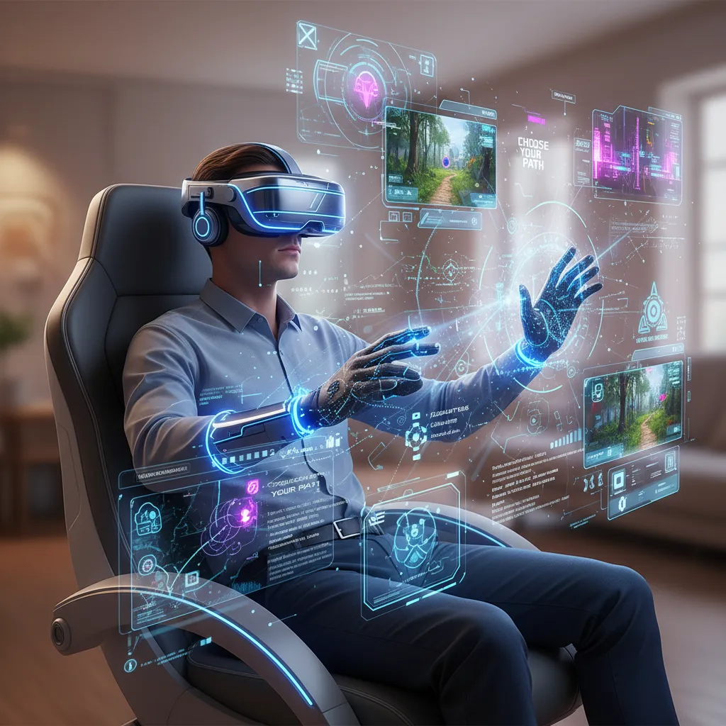 Person in VR headset experiencing AI-personalized game