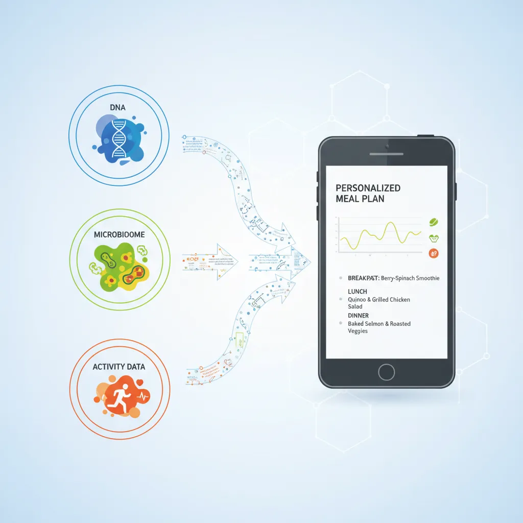 Infographic showing data points for personalized nutrition flowing to a smart device