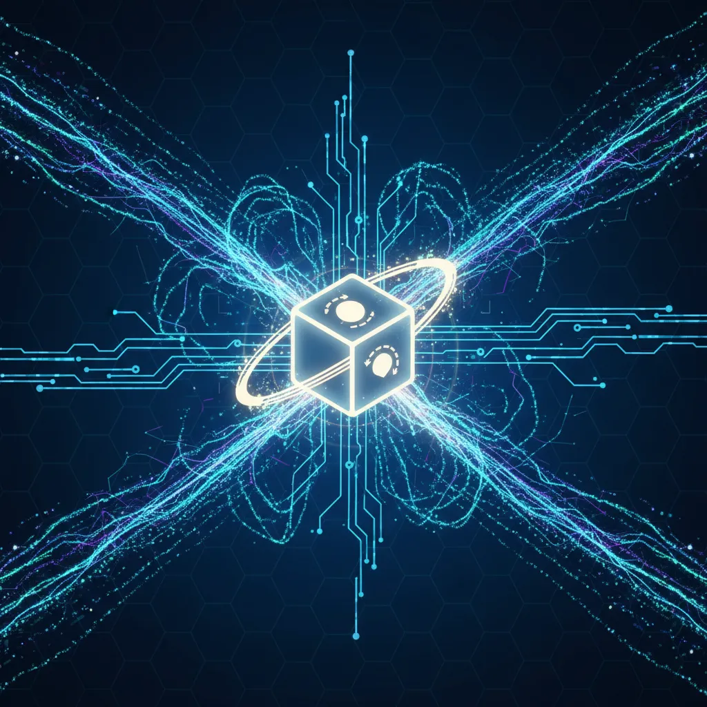 Graphic representing quantum encryption protecting data in a secure network.