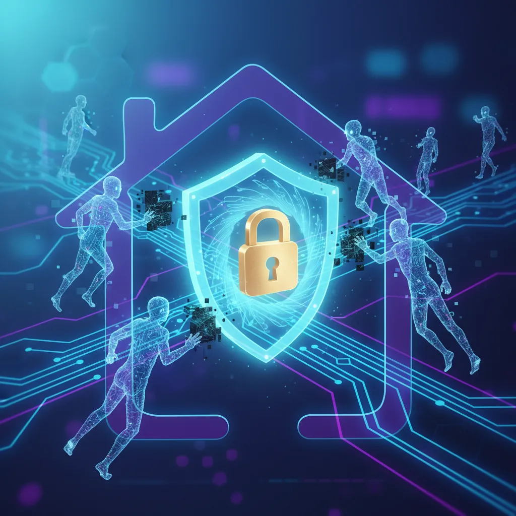 Abstract visualization of AI securing home network data