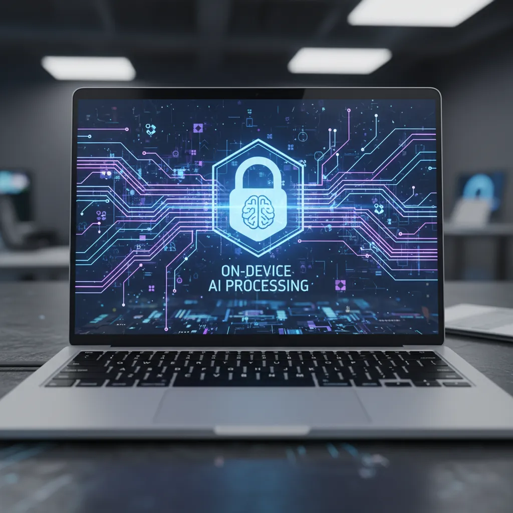 Visual of secure data flow within an AI PC, highlighting privacy benefits.