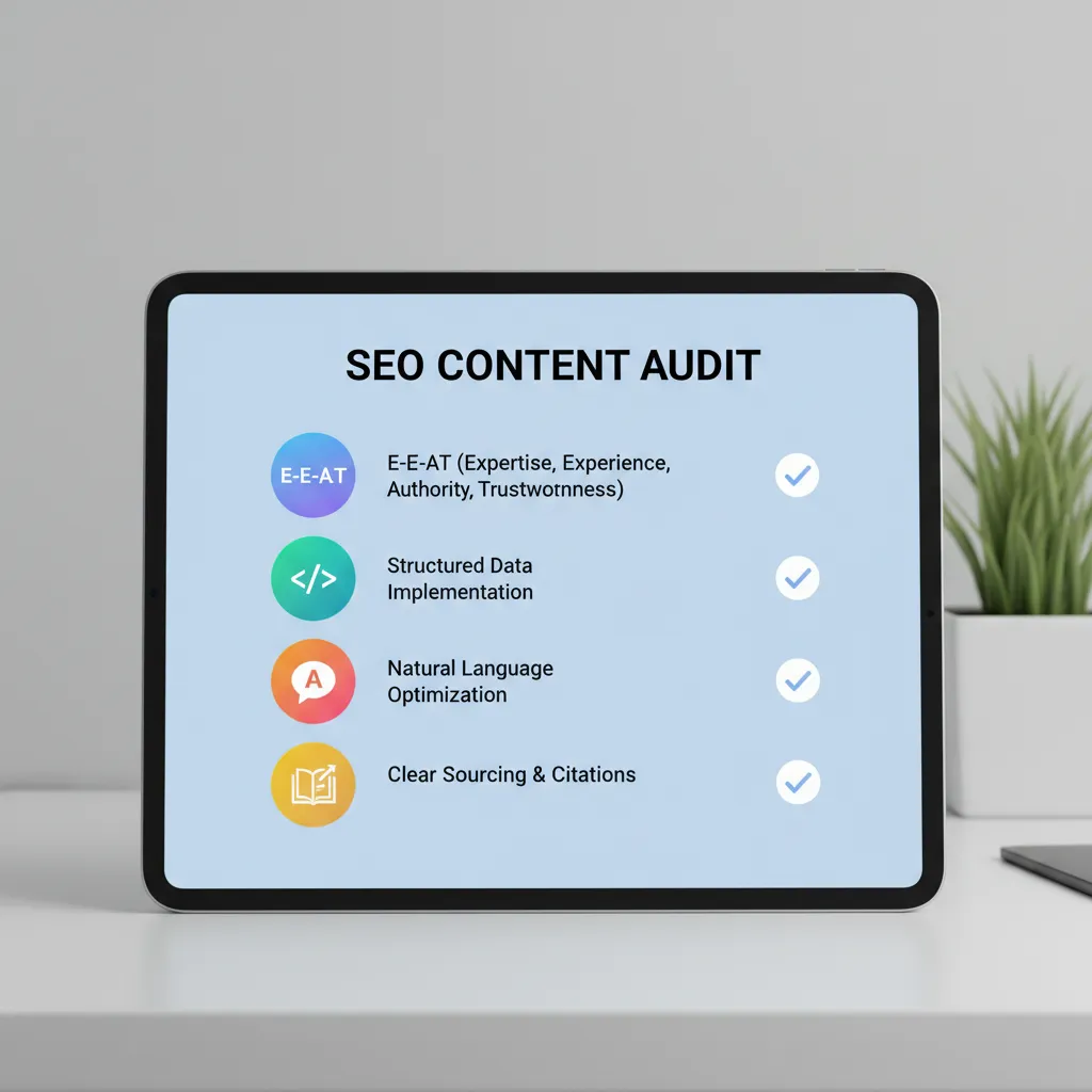 An illustrated checklist showing SEO best practices for optimizing content for AI Overviews.
