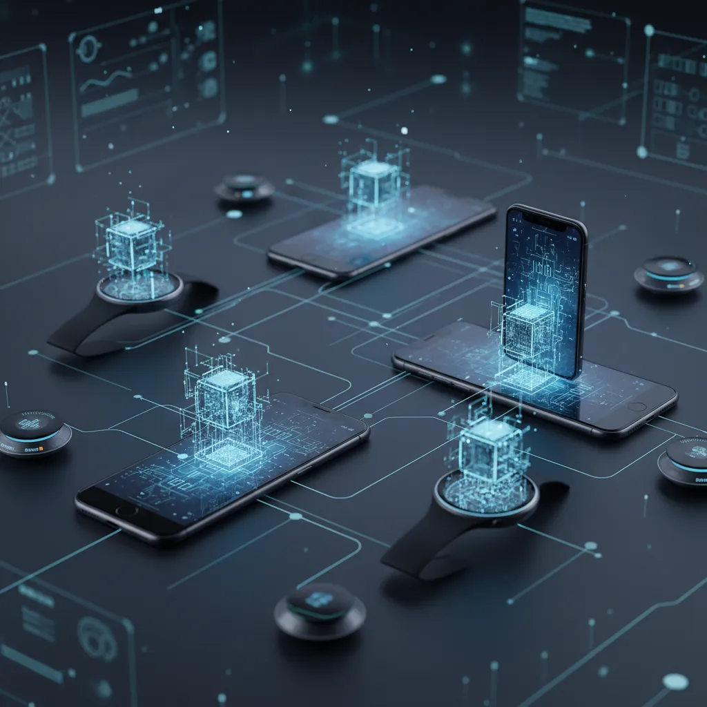 A glowing neural network visualization overlaid on a city skyline at dusk, symbolizing the power of small language models and edge AI.