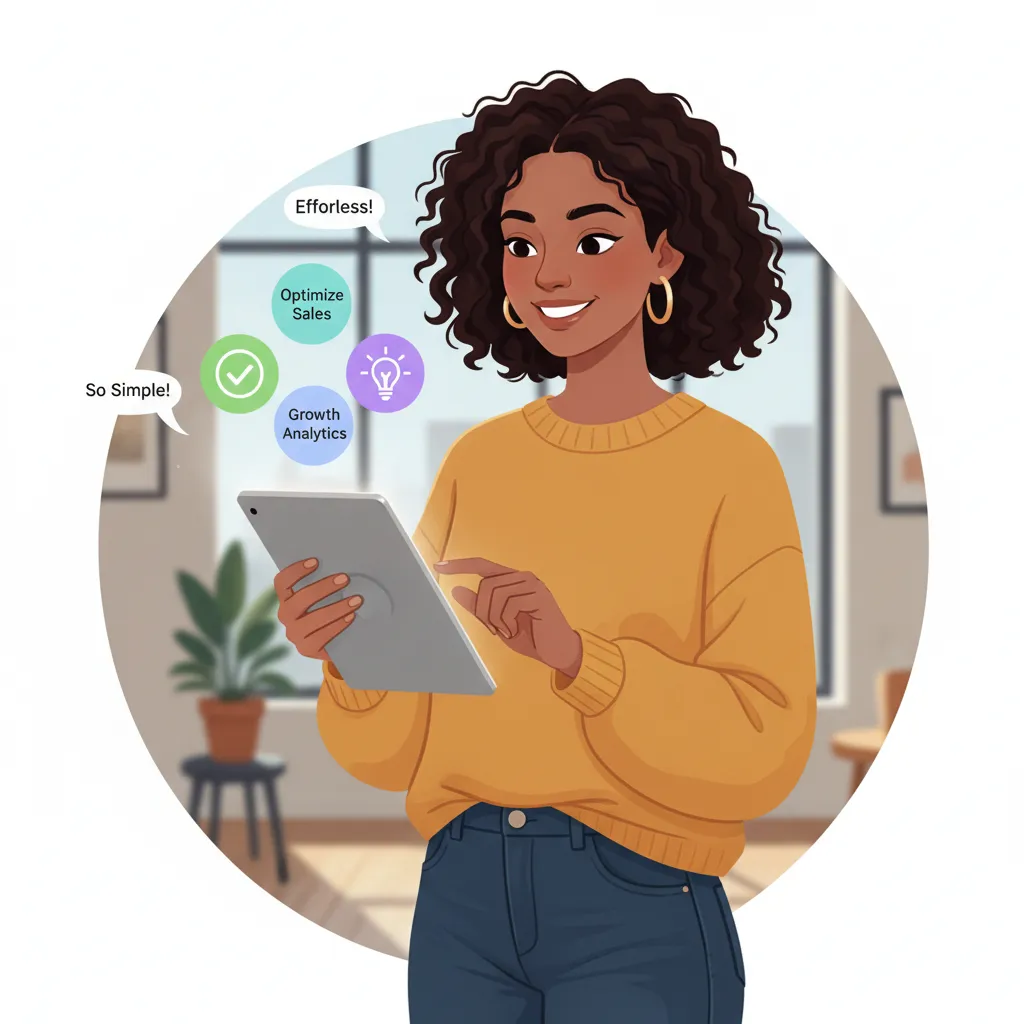 Small business owner using a tablet with a user-friendly AI interface