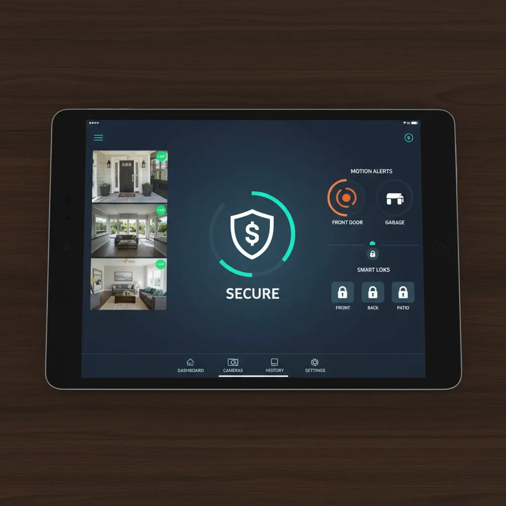 Tablet displaying smart home security dashboard