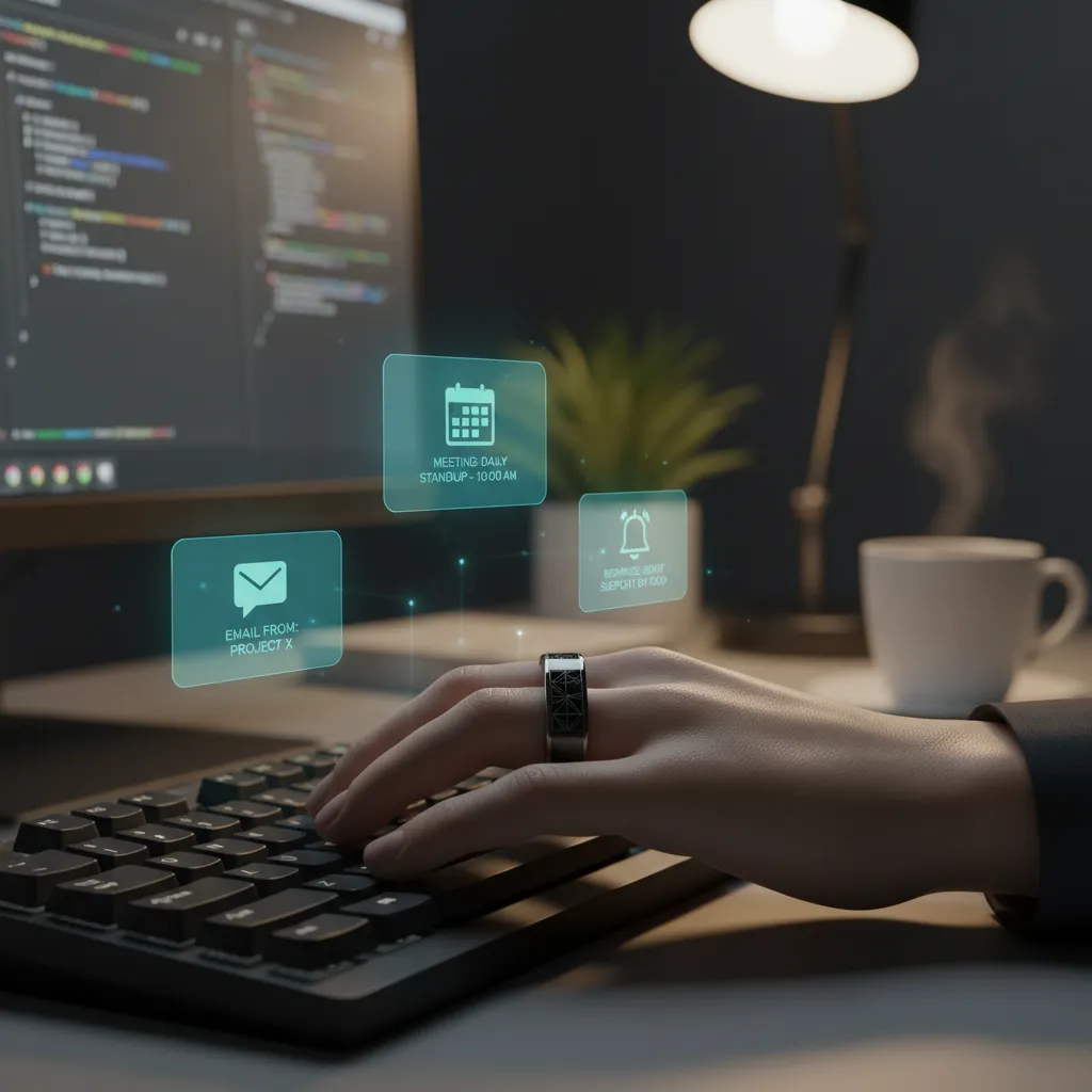 Smart ring displaying notifications and reminders in a work setting
