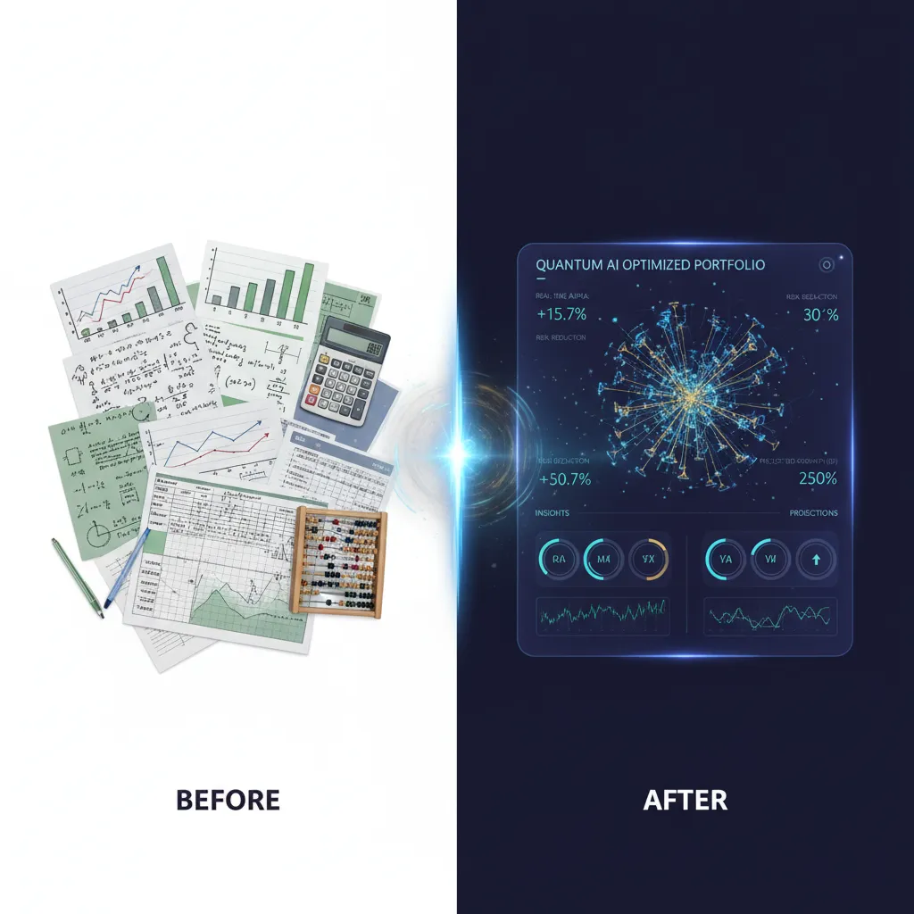 A split screen showing classical computing bits versus quantum computing qubits to illustrate the difference
