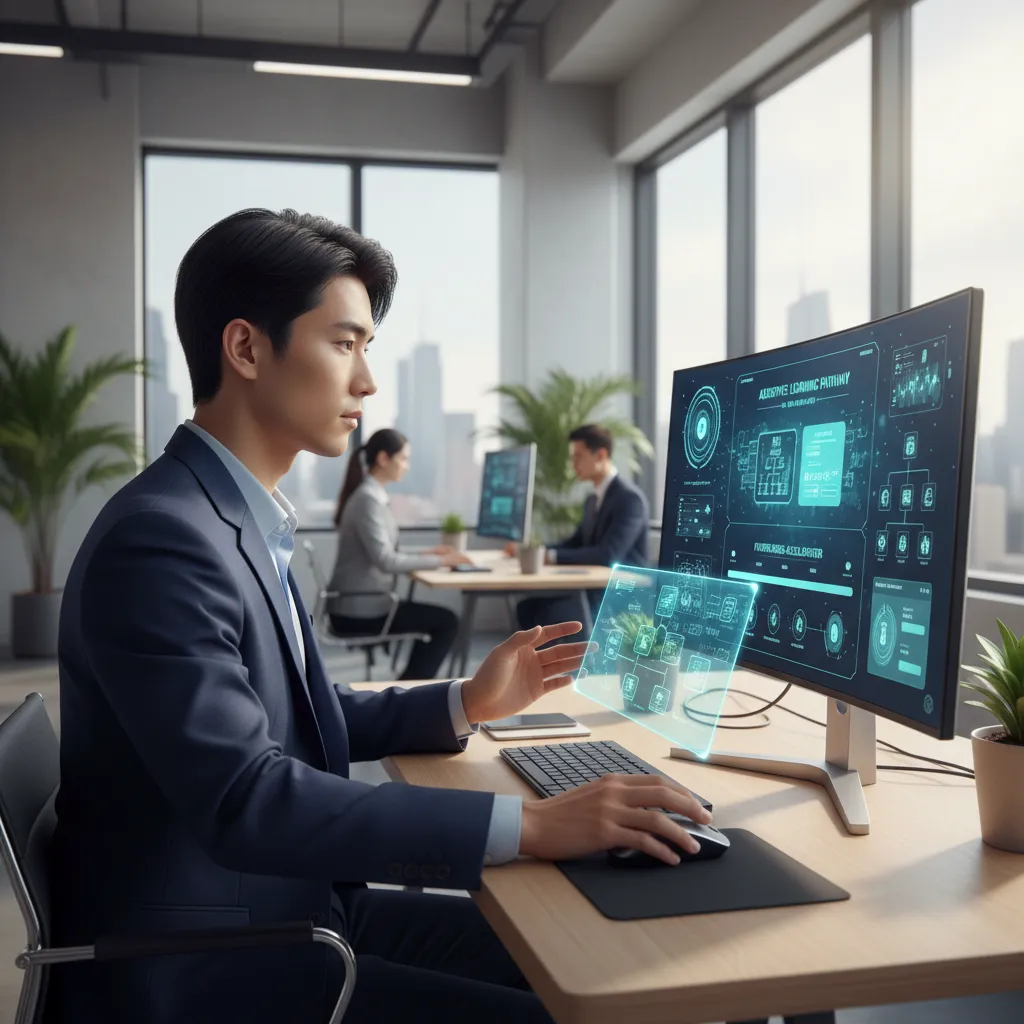 Professional using AI for career upskilling and development.