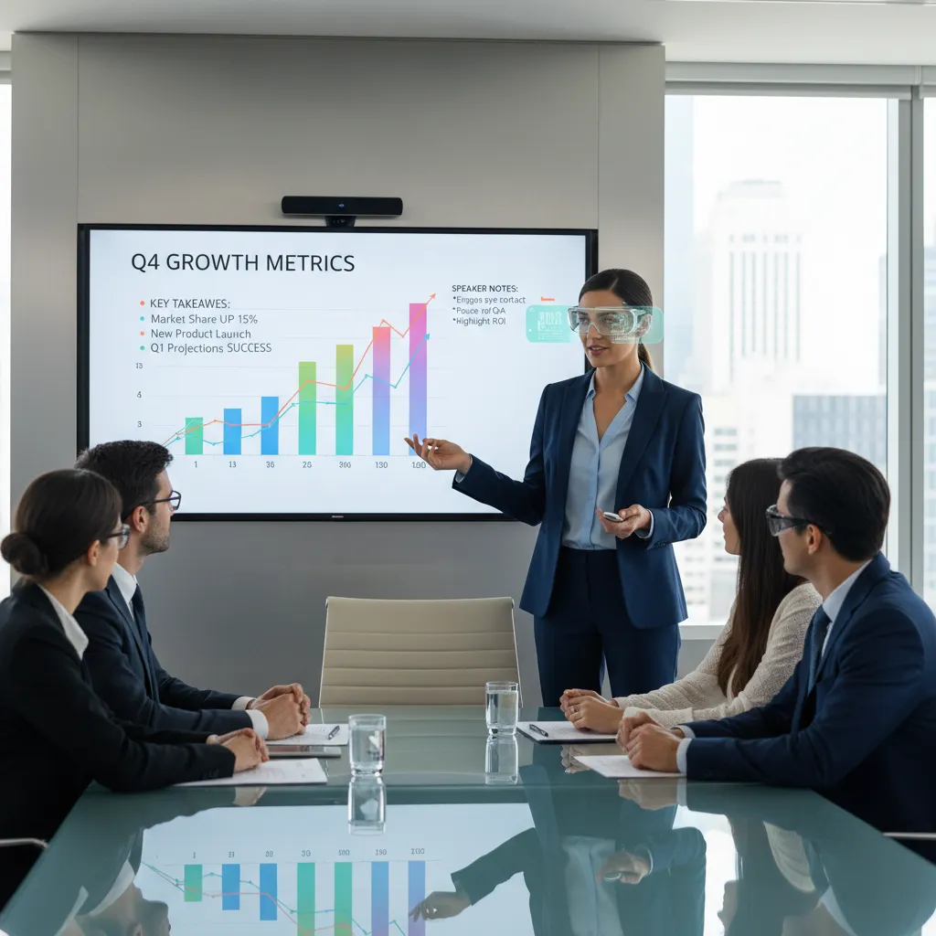 Professional using smart glasses in a meeting