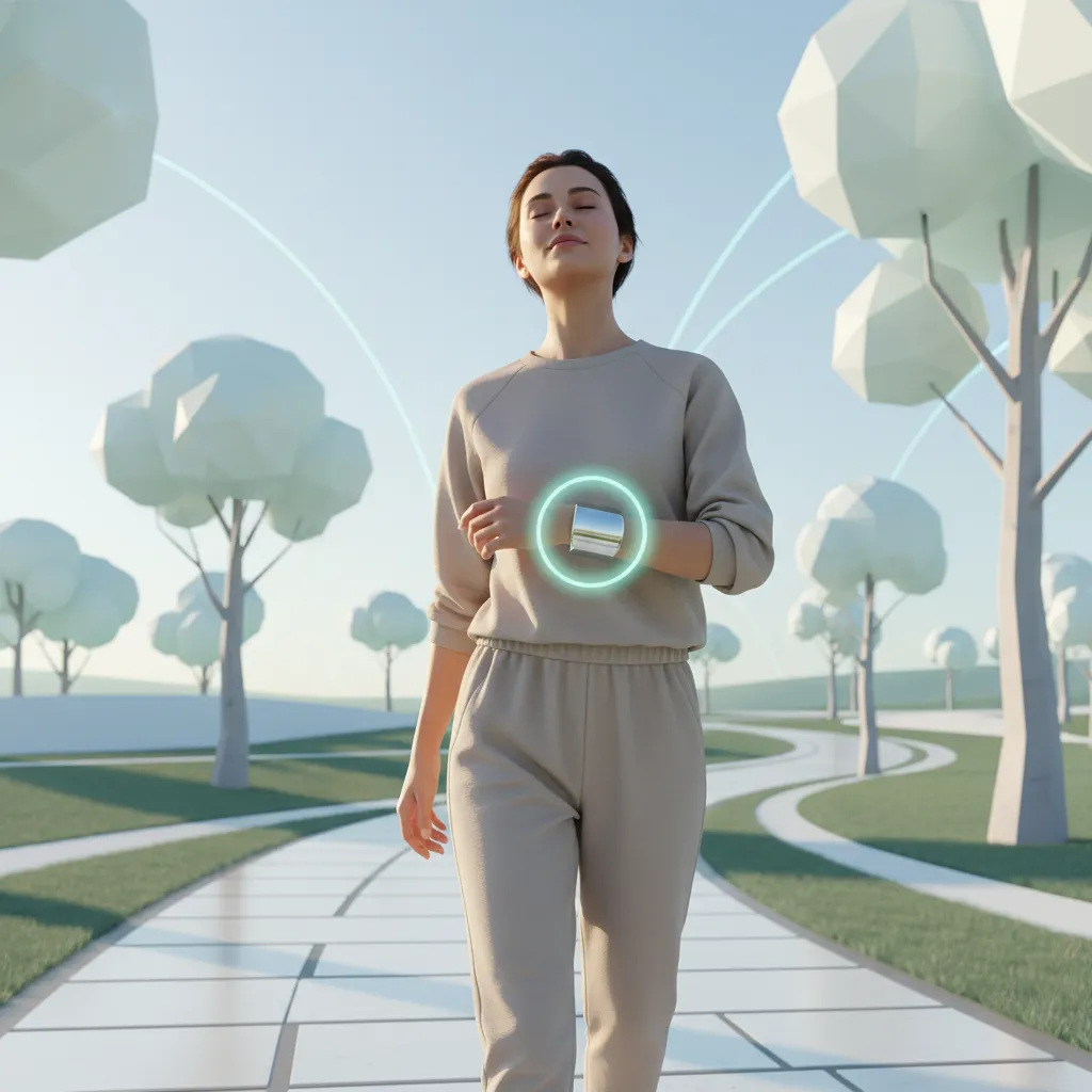 Person with wearable AI device monitoring stress